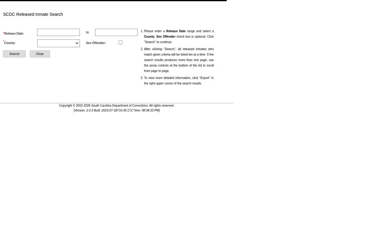 Calhoun County SCDC released inmate search form